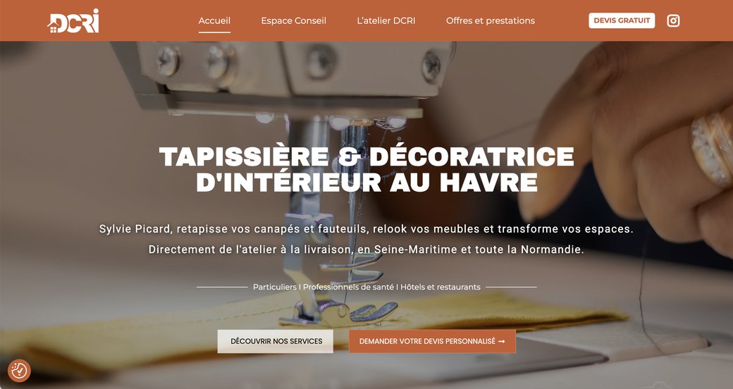 Aperçu du site internet de DCRI, tapissière et décoratrice d'intérieur au Havre