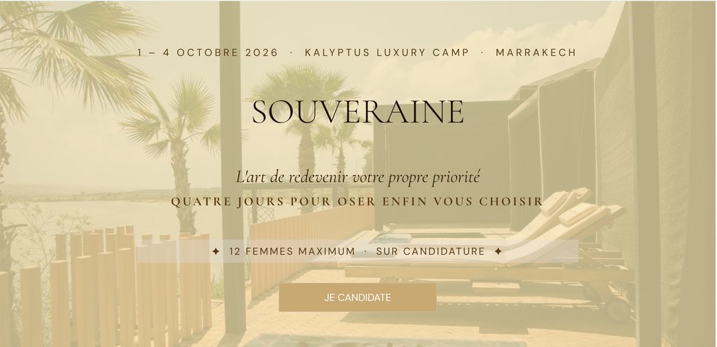 Aperçu du tunnel de vente du séminaire SOUVERAINE de Kathy Locher à Marrakech