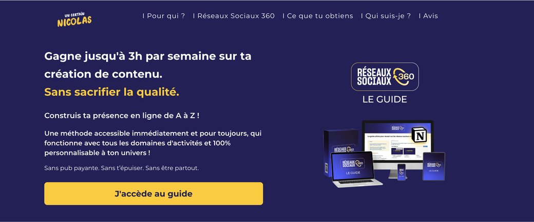 Aperçu du tunnel de vente Réseaux Sociaux 360 d'Un Certain Nicolas
