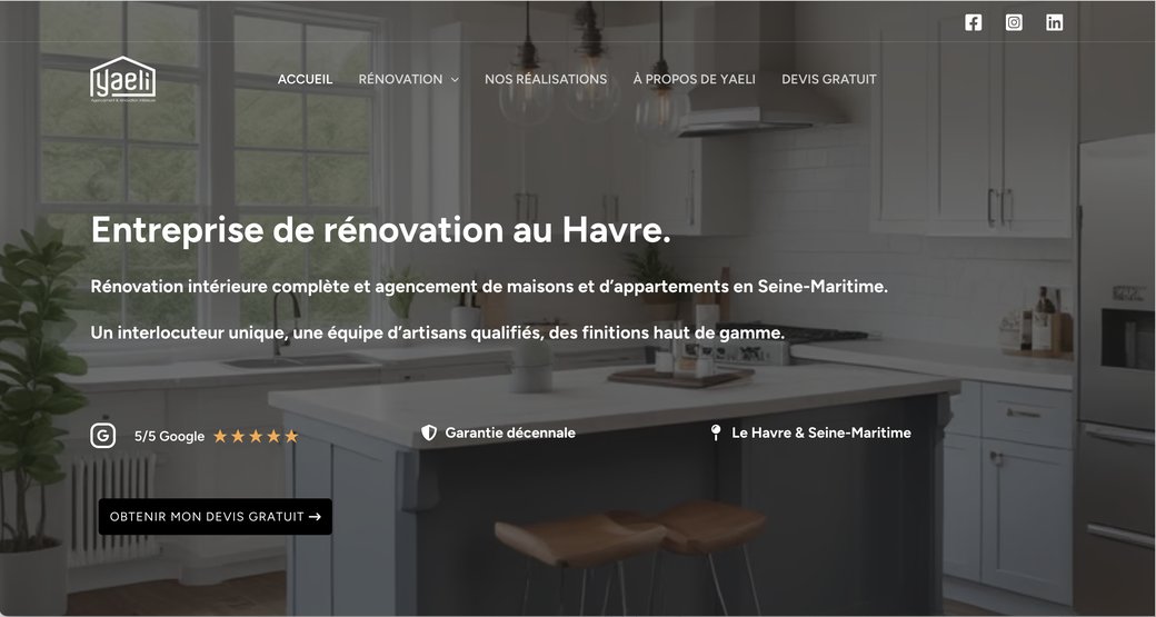 Aperçu du site internet de YAELI Rénovation, entreprise de rénovation intérieure au Havre